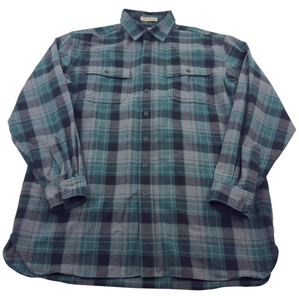 LL Bean Chamois Cloth Plaid Button Up Shirt Green Black Gray Cotton Mens XL Tall - Picture 2 of 5